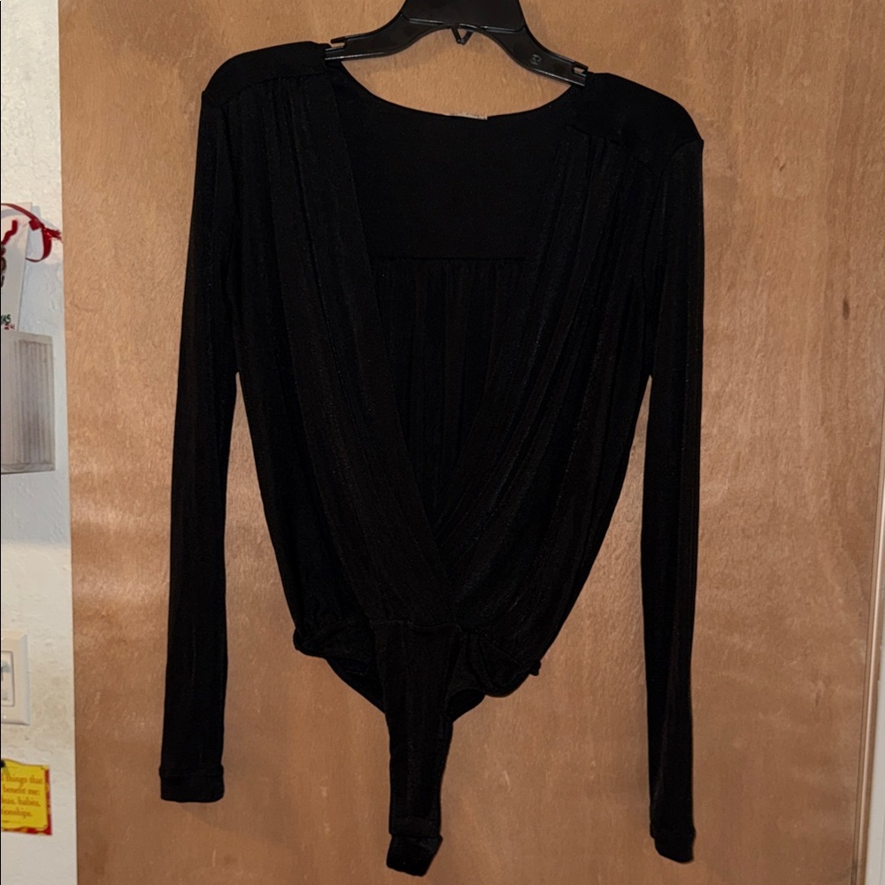 Free People Elegant Black Long Sleeve Bodysuit